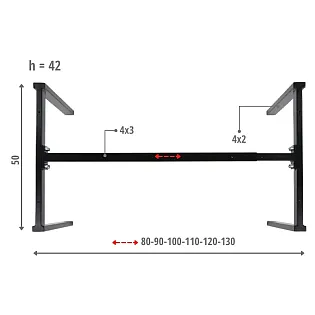 Metāla galda rāmis, augstums 42 cm, regulējams garums 80-130 cm, melnā krāsā