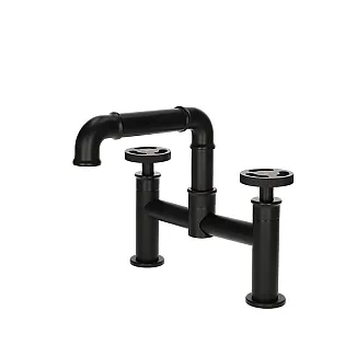 Industrial-style pipes-look two-channel faucet in black color, made of brass, height 20 cm, spout length 15 cm
