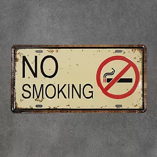 Informatiivne dekoratiivne ristkülikukujuline metalltahvel No smoking, suurus 31 16 cm, komplekt 5 tk