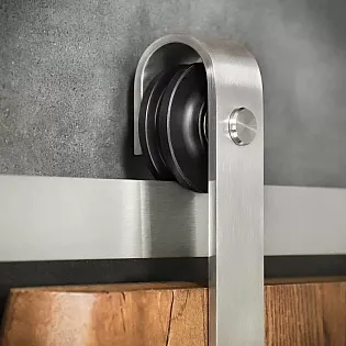 Sliding door system for single-leaf wooden doors, weight up to 130 kg, length 2 meters, gray color, fixed to the wall