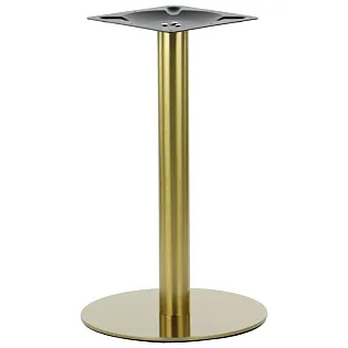 Centrālā galda kāja no nerūsējoša tērauda metāla, zeltītā krāsā, augstums 72.5 cm, pamatnes diametrs 45 cm