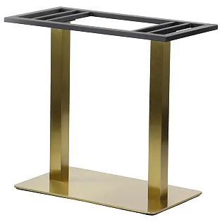 Metal table base with two columns, in golden color, square column, foot 70x40 cm, height 72.5 cm