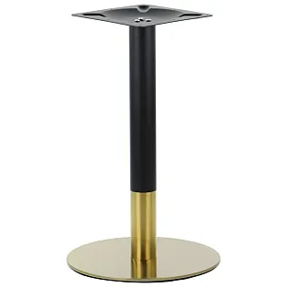 Standarta augstuma centrālā metāla galda kāja, augstums 72,5 cm, melna krāsa, apakšējā plate zelta krāsā, apakšējās plates diametrs 45 cm, piemērota galda virsmām ar diametru līdz 70 cm