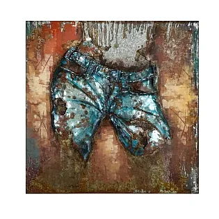 3D metallikunstiteos Blue Jeans, eestvaade, mõõdud 100x100 cm
