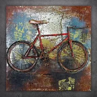 3D metallist seinakunst, suur pilt, Sportjalgratas, mõõdud 120x120 cm