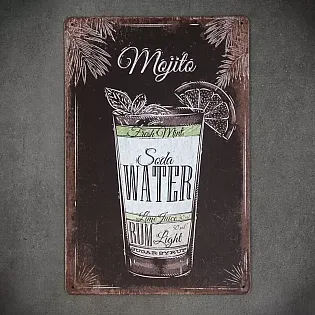 Decorative wall plaque Cocktail mojito including recipe, dimensions 20x30 cm