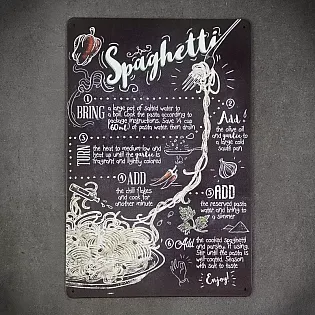 Dekoratyvinė sienų lenta, SPAGETTI RECEPTAS, 30x20 cm