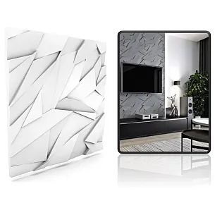 3D dekoratīvie sienas polistirola paneļi ar asiem, leņķveida ģeometriskiem rakstiem un skulpturālu, futūristisku sajūtu, 60x60cm, baltā krāsā, krāsojami, komplekts ar 12 gab. 4,32 m2
