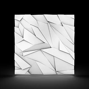 3D dekoratiivsed seinapaneelid polüstüreenist teravate, nurgeliste geomeetriliste kujundite ja skulpturaalse, futuristliku tunnetusega, 60x60cm, valget värvi, värvitavad, komplektis 12 tk. 4,32 m2