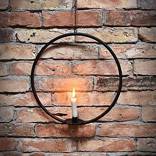 Metal candlestick for one candle, hanging, circle, diameter 39 cm, black color, set of 2 pcs.