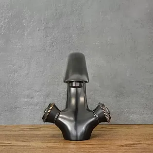 Žemo aukščio kriauklės maišytuvas iš žalvario, juodos spalvos, aukštis 16,5 cm, snapelio ilgis 14 cm