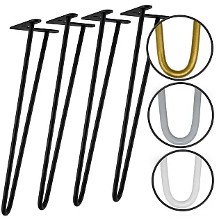 Matu sprādzes tipa galda kājas no divām 10 mm diametra tērauda stieņiem, augstums 51 cm - 4 kāju komplekts, krāsas melna, balta, pelēka, zelta