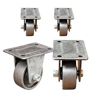 Dekoratīvie mēbeļu riteņi no tērauda, pelēkā krāsā, augstums 65mm 4 gab.