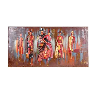 Suur 3D metallist kunstiteos, pilt Inimesed tänaval erkpunane seinakunst, mõõtmed 140x70cm