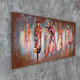 Suur 3D metallist kunstiteos, pilt Inimesed tänaval erkpunane seinakunst, mõõtmed 140x70cm