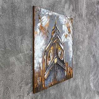 3D metāla māksla, bilde, sienas dekors Londonas Big Ben, oranžos toņos, izmērs 100x100cm