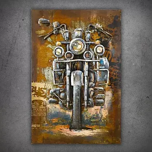 3D metal art, picture, wall decor - chopper Motorcycle, front view, brown color, izmēri 80x120cm