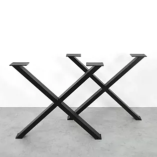 Robust, stylish and minimalistic X-shaped metal table leg made of steel, black color, height 71 cm, width 82 cm, set of 2 pcs.