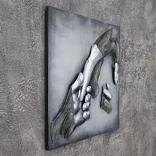3D metāla mākslas darbs, sienu apdare Divas rokas, izmēri 60x60cm