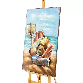 3D metāla glezna, meitene pludmalē ar grāmatu, 120x80 cm