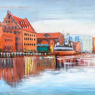 3D metal wall image, wall decor, city by the river, 70x140 cm