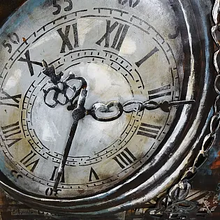 3D metal art, an old clock, 100x100 cm
