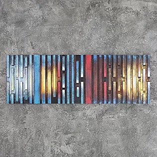 Mozaikinis lietus originalus 3D medinis sienos menas, modernus geometrinis vaizdas, rankų darbo kūrinys, matmenys 150x50 cm