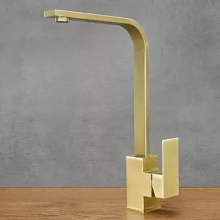 Moodne minimalistlik roostevabast terasest segisti, kõrgus 35,2 cm, tila pikkus 19,5 cm, värvus matt antiikmessing