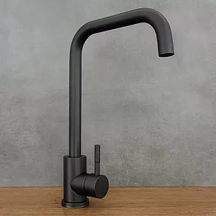 Elegant high faucet made of stainless steel, height 33.5 cm, spouts length 17 cm, black, antique or rose gold color
