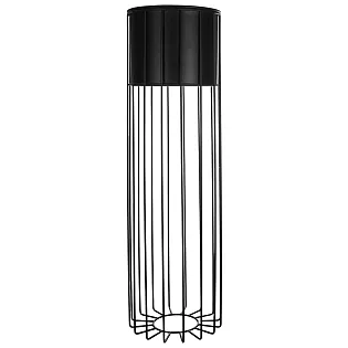 Metalo dizaino gėlių vazonas iš plieninių strypų juodos spalvos ir plastikinio krepšelio juodos spalvos, plotis 20 cm, aukštis 70 cm