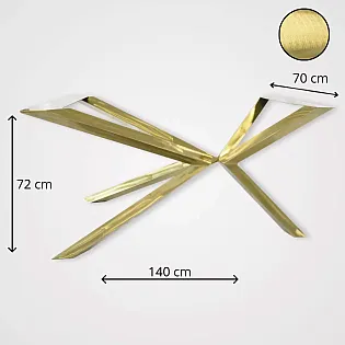 Auksinės spalvos asimetrinis stalo rėmas dideliems stalviršiams, aukštis 72 cm, plotis 70 cm, ilgis 140 cm, plieninis kvadratinis profilis 6x6 cm