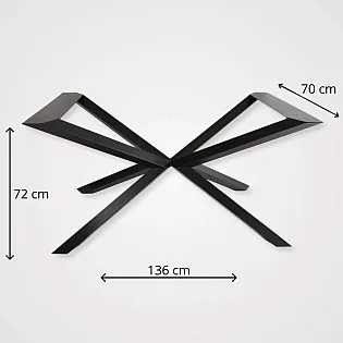Premium spider table base for large dining tables, height 72 cm, width 70 cm, length 136 cm, elegant design with 6x6 cm square legs
