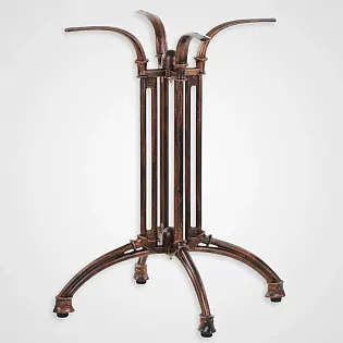 Special design look cast iron table base in ancient gold finish, bronze color, height 73 cm, suitable for tabletops up to 70x70 cm
