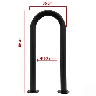 Lauko metalinis dviračių parkavimo stovas iš plieno, juodos spalvos, išmatavimai 80x36 cm