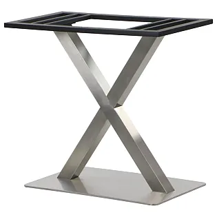 X-shaped standard height metal table base made of stainless steel, height 72.5 cm, base 70x40 cm, base top 40x80 cm