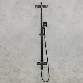 Dušisüsteem, modernne stiil, kõrgus 130 cm, ulatus 49 cm, dušipea pikkus 24 cm, vooliku pikkus 150 cm, pööratav tila