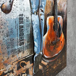 3D meno kūrinys, metalo tapyba, mergina su gitara, 60x120 cm