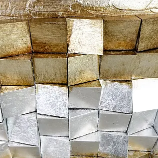 3D meno kūriniai, metalo menas, aukso atspalvių mozaika, 55x145 cm