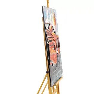 3D metalinis sienos menas, vaizdas raudonas sportinis automobilis, rankų darbo automobilių dekoras, matmenys 80x120 cm, akcentas stilingiems interjerams