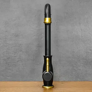 Retro stiliaus kriauklės maišytuvas iš nerūdijančio plieno juodos arba senovinės žalvario spalvos, aukštis 33 cm, snapelio ilgis 18 cm