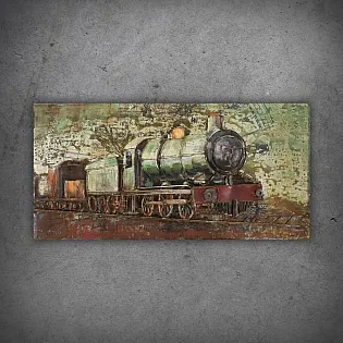 3D metal wall decor Retro steam locomotive, height 50 cm, width 100 cm, weight 7 kg