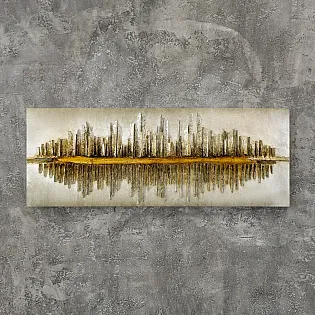 3D sienu dekors Pilsētas elegances atspulgi, izgatavots no koka, metāla un plastmasas, 145x55cm