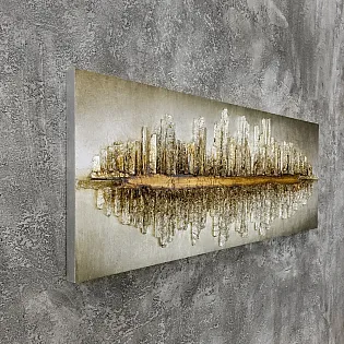 3D sienu dekors Pilsētas elegances atspulgi, izgatavots no koka, metāla un plastmasas, 145x55cm