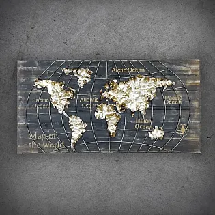 3D metal wall decor, image World map, dimensions 120x60cm