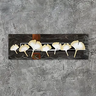 3D metalinis sienų dekoras, sienų menas, Subtilūs metalo žiedai kontrastingame tamsiame fone, horizontali orientacija, matmenys 115x35 cm