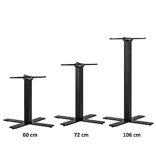 Centrālā galda kāja ar krustveida apakšējo plāksni lielām galda virsmām līdz Ø90 cm, izgatavota no tērauda, pieejamais augstums 60 cm, 72 cm un 106 cm, pieejama jebkurā RAL krāsā