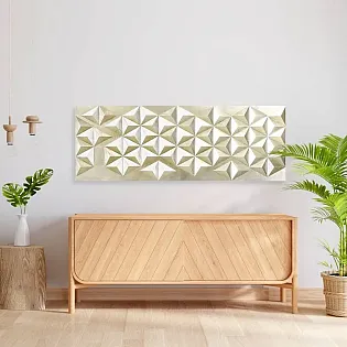 Luksusa 3D ģeometriska sienas māksla zeltainos toņos mūsdienīgiem interjeriem, izmēri 150x56 cm
