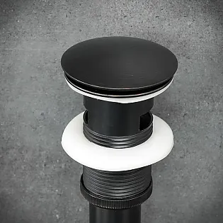 Pop up sink drain stopper with overflow, made from brass, in black color, 19 cm or 21 cm