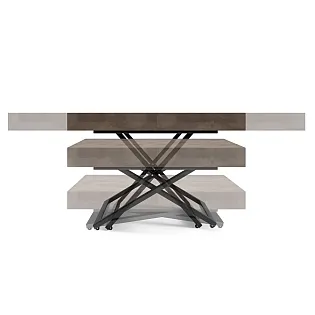 Multifunctional extendable coffee table and dinnig table with adjustable 27-76 cm height, 3 in 1 lengths 120 cm 160 cm 200 cm, laminate top colours black, white, oak, concrete