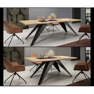 Išskleidžiamas stačiakampis valgomojo stalas 140190240 cm, stalviršio plotis 80 cm, aukštis 76 cm, modernios juodos arba baltos metalinės kojos, patvarus laminuotas stalviršis iš 6 spalvų pasirinkimo, 76 cm aukštis